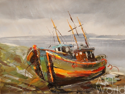 картина масло холст Рыбачьи лодки на берегу, Родригес Хосе, LegacyArt Артворлд.ру