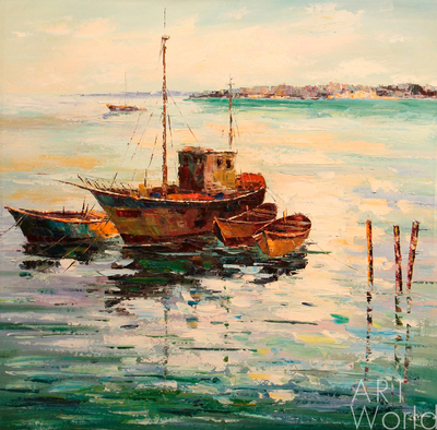 картина масло холст Рыбачьи лодки в заливе, Родригес Хосе, LegacyArt Артворлд.ру
