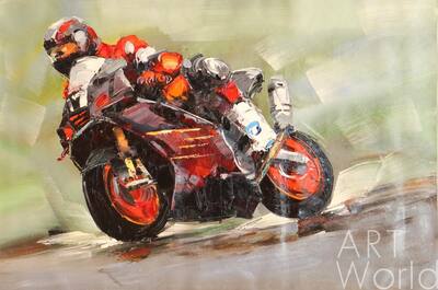 картина масло холст Красный мотоцикл, Родригес Хосе, LegacyArt Артворлд.ру