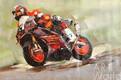 картина масло холст Красный мотоцикл, Родригес Хосе, LegacyArt