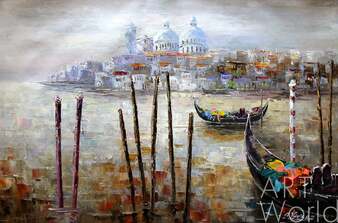 Пейзаж городской маслом "Венеция. Гондолы на фоне Санта-Мария делла Салюте" Артворлд.ру
