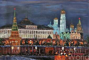 Картина маслом "Москва. Ночной вид на Кремль" Артворлд.ру