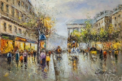 картина масло холст Пейзаж Парижа Антуана Бланшара "Boulevard de La Madeleine" (копия Кристины Виверс), Бланшар Антуан Артворлд.ру