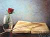 картина масло холст Натюрморт с алой розой и книгой, Камский Савелий, LegacyArt