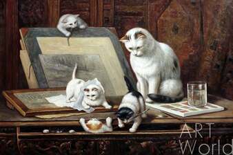 Копия картины маслом Генриетты Роннер-Книп "Рисующие котята", худ.С. Камский Артворлд.ру