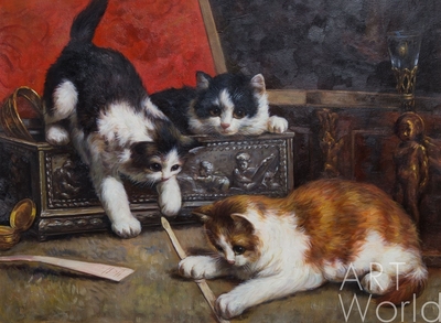 картина масло холст Копия картины маслом "Играющие котята", Камский Савелий, LegacyArt