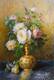 картина масло холст Натюрморт маслом "Букет роз в золотой вазе", Камский Савелий, LegacyArt