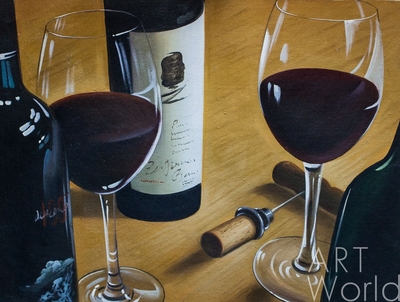 картина масло холст Картина маслом "Натюрморт с красным вином N1" , Камский Савелий, LegacyArt
