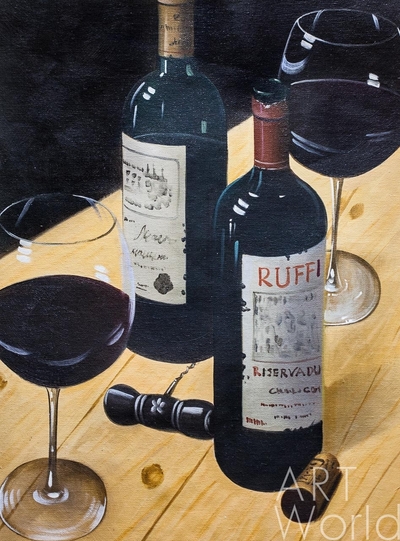 картина масло холст Картина маслом "Натюрморт с красным вином N2", Камский Савелий, LegacyArt