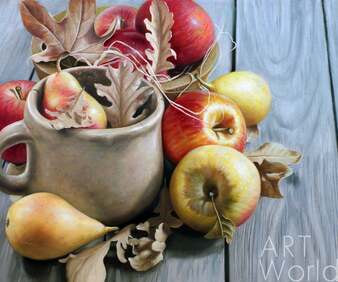  Картина маслом "Осенний натюрморт с яблоками и грушами" Артворлд.ру