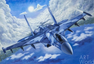 картина масло холст Картина маслом "Самолет Су-35. Уходя в зенит", Камский Савелий, LegacyArt