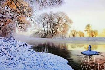 Зимний пейзаж маслом "Иней солнечным утром" Артворлд.ру