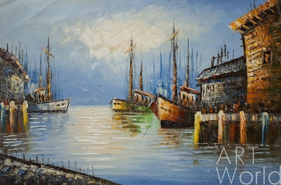 картина масло холст Пейзаж маслом "Корабли в северной бухте N2", Картины в интерьер, LegacyArt