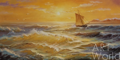 картина масло холст Морской пейзаж маслом "Ловя парусами солнце…", Лагно Дарья, LegacyArt