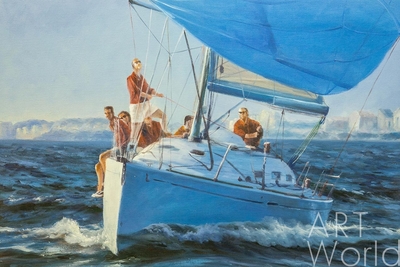 картина масло холст Морской пейзаж с яхтой «Командная работа N2. Версия DL», Лагно Дарья, LegacyArt Артворлд.ру