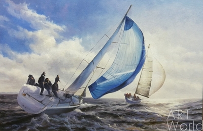 картина масло холст Морской пейзаж с яхтой «Командная работа. Версия DL», Лагно Дарья, LegacyArt