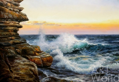картина масло холст Морской пейзаж «Волны у скал», Лагно Дарья, LegacyArt Артворлд.ру