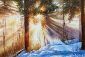Картина маслом "Солнце в зимнем лесу" Артворлд.ру