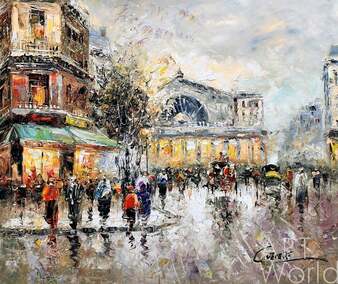 Пейзаж Парижа Антуана Бланшара "Le Gare de l'Est Boulevard" (копия Кристины Виверс) Артворлд.ру