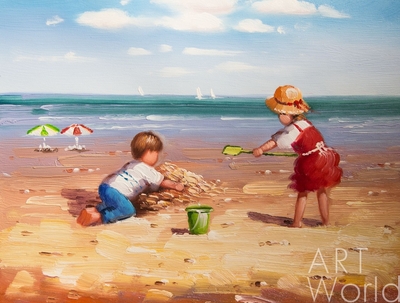 картина масло холст Картина в детскую "Дети на пляже (N14)" , Потапова Мария Артворлд.ру
