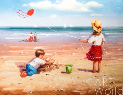 картина масло холст Картина в детскую "Дети на пляже (N8)" , Потапова Мария , LegacyArt