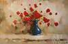 картина масло холст Натюрморт маслом "Букет красных цветов в синей вазе", Потапова Мария