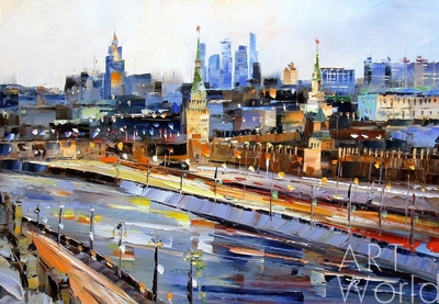 картина масло холст Городской пейзаж "Вид на Кремль через Москва-реку N2", Родригес Хосе, LegacyArt Артворлд.ру