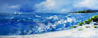 Морской пейзаж маслом "Белый берег. Синий океан N4" Артворлд.ру