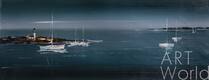 картина масло холст Морской пейзаж маслом "Лодки у маяка", Родригес Хосе, LegacyArt