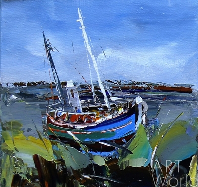 картина масло холст Морской пейзаж маслом "Рыбачья лодка у берега", Родригес Хосе, LegacyArt