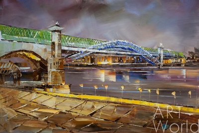 картина масло холст Пейзаж маслом "Огни Москвы. Андреевский мост N2", Родригес Хосе, LegacyArt