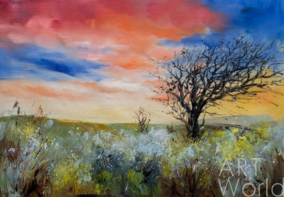 картина масло холст Пейзаж маслом "В осеннем поле на закате", Родригес Хосе, LegacyArt Артворлд.ру