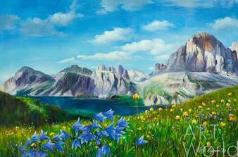 Летний пейзаж маслом "Цветы и горы, горы и цветы N1" Артворлд.ру