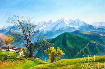 Пейзаж маслом "Прекрасный вид на горы" Артворлд.ру