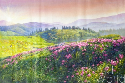 картина масло холст Летний пейзаж маслом "Рассвет над холмами", Ромм Александр, LegacyArt