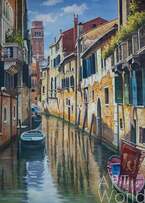 Картина маслом "Венецианский пейзаж. Каналы и лодки N1" Артворлд.ру