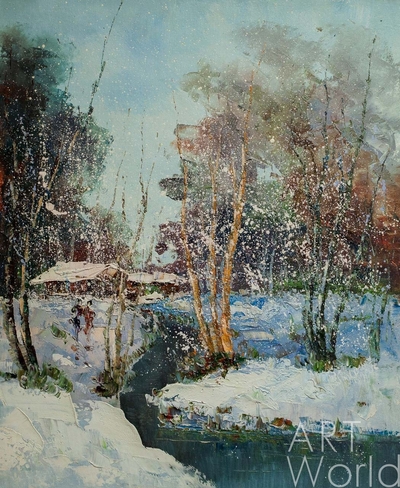 картина масло холст Пейзаж маслом "Снежным днем в начале зимы. N2", Шарабарин Андрей, LegacyArt