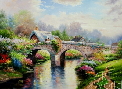 картина масло холст Копия картины Томаса Кинкейда  "Мост в цветах (Blossom Bridge)", худ. А.Ромм, Кинкейд Томас (Th. Kinkade)