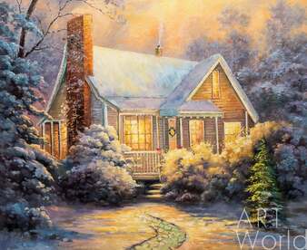 Копия картины Томаса Кинкейда  "Рождественский коттедж (Christmas Cottage)", худ. А. Ромм Артворлд.ру