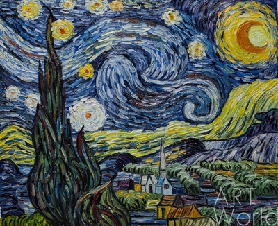 картина масло холст Копия картины Ван Гога "Звездная ночь" (копия Анджея Влодарчика), Ван Гог (Vincent van Gogh)
