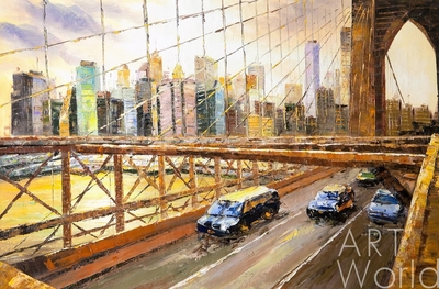 картина масло холст Пейзаж городской маслом "Вид на Нью-Йорк через Бруклинский мост", Виверс Кристина, LegacyArt Артворлд.ру