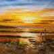 картина масло холст Картина маслом "Лодка на берегу на фоне красного заката", Виверс Кристина, LegacyArt