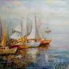 картина масло холст Пейзаж морской маслом "Лодки в утреннем заливе N2", Картины в интерьер, LegacyArt Артворлд.ру