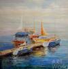 картина масло холст Пейзаж морской маслом "Лодки в утреннем заливе N3", Родригес Хосе, LegacyArt Артворлд.ру