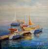 картина масло холст Пейзаж морской маслом "Лодки в утреннем заливе N3", Виверс Кристина, LegacyArt