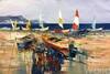 картина масло холст Пейзаж морской маслом "Разноцветные лодки на пляже N2", Виверс Кристина, LegacyArt Артворлд.ру