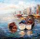 картина масло холст Пейзаж морской маслом "Рыбачьи лодки на фоне города", Виверс Кристина, LegacyArt