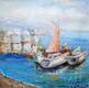 картина масло холст Картина "Пейзаж с парусниками на фоне города", Виверс Кристина, LegacyArt