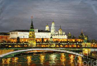 Пейзаж маслом "Москва. Ночной вид на Кремль" Артворлд.ру