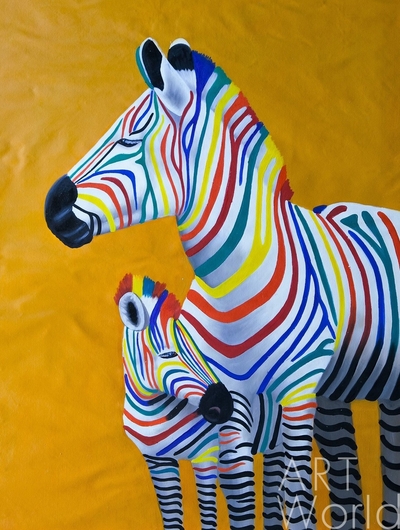 картина масло холст Картина маслом "Разноцветные зебры. Дочки-матери", Виверс Кристина, LegacyArt